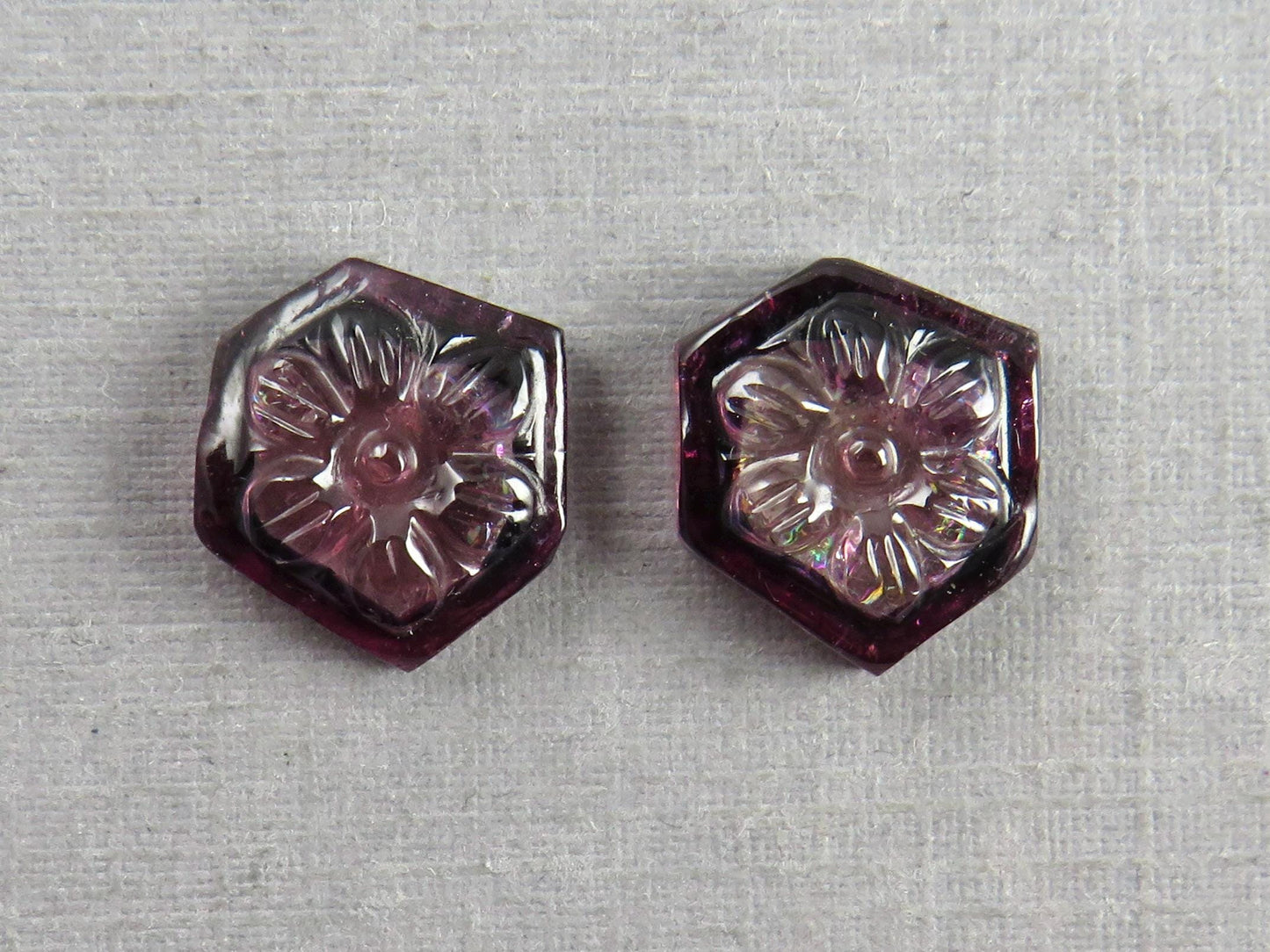 Flower Tourmaline Carving Pair | Natural Pink Gemstones | 11x10 mm | 7.2 carats | TO567 - Tourmaline - GemEnthusiast