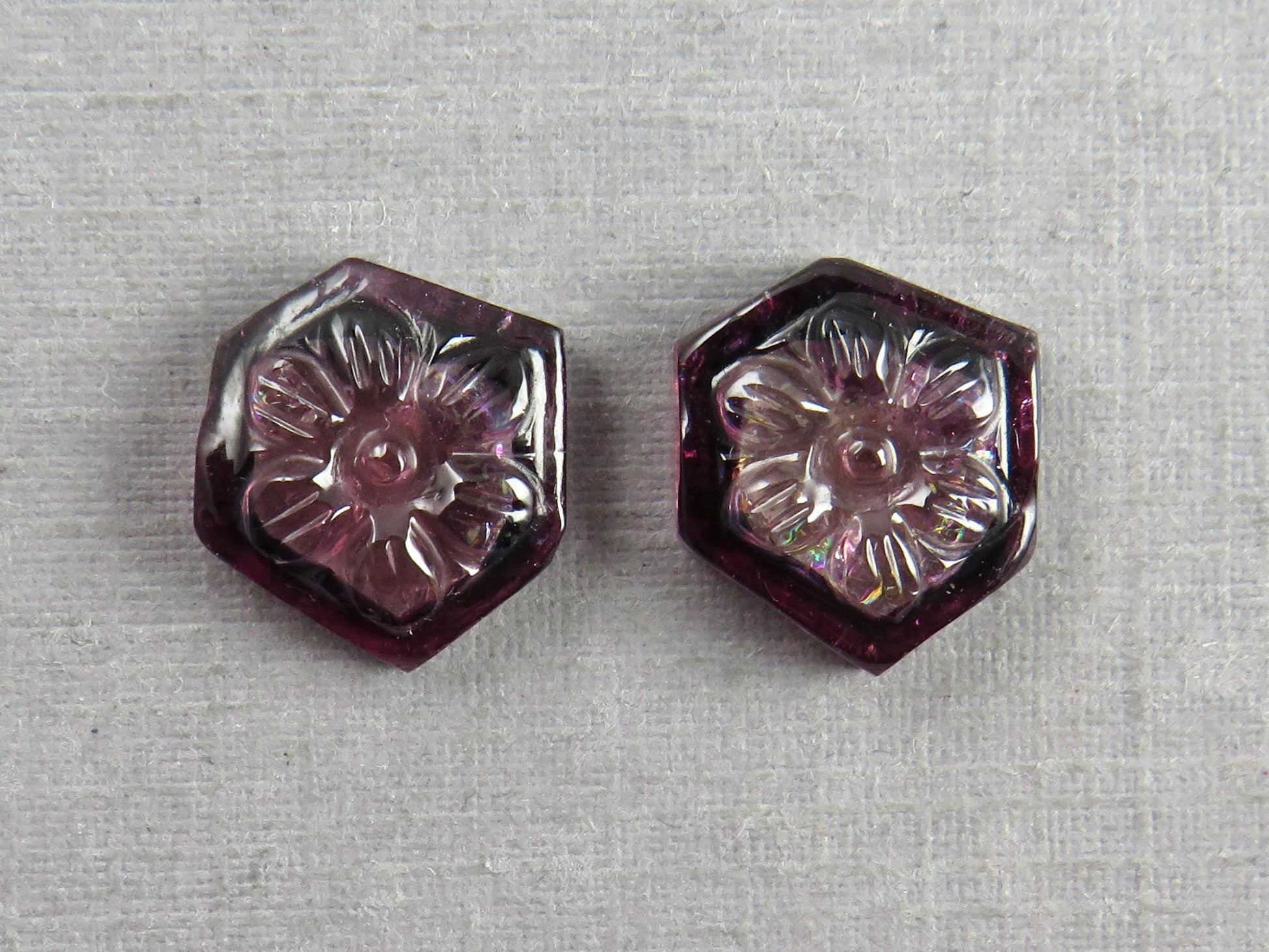 Flower Tourmaline Carving Pair | Natural Pink Gemstones | 11x10 mm | 7.2 carats | TO567 - Tourmaline - GemEnthusiast