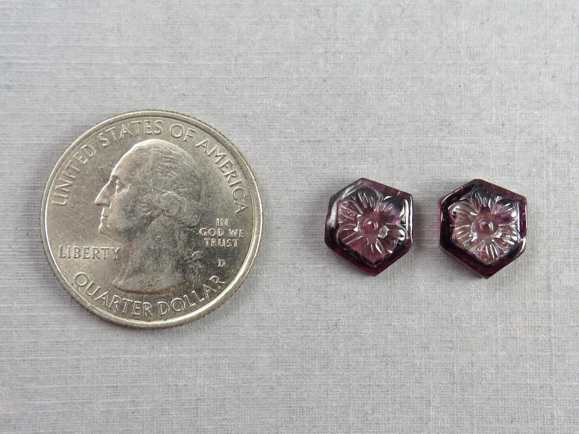 Flower Tourmaline Carving Pair | Natural Pink Gemstones | 11x10 mm | 7.2 carats | TO567 - Tourmaline - GemEnthusiast