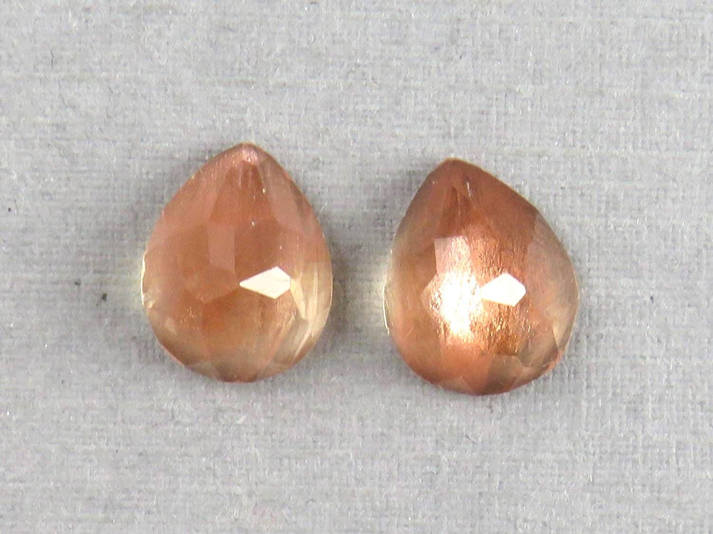 Oregon Sunstones with Schiller | Pear Rose cut Cabochon Pair | OSR101 - Oregon Sunstone - GemEnthusiast