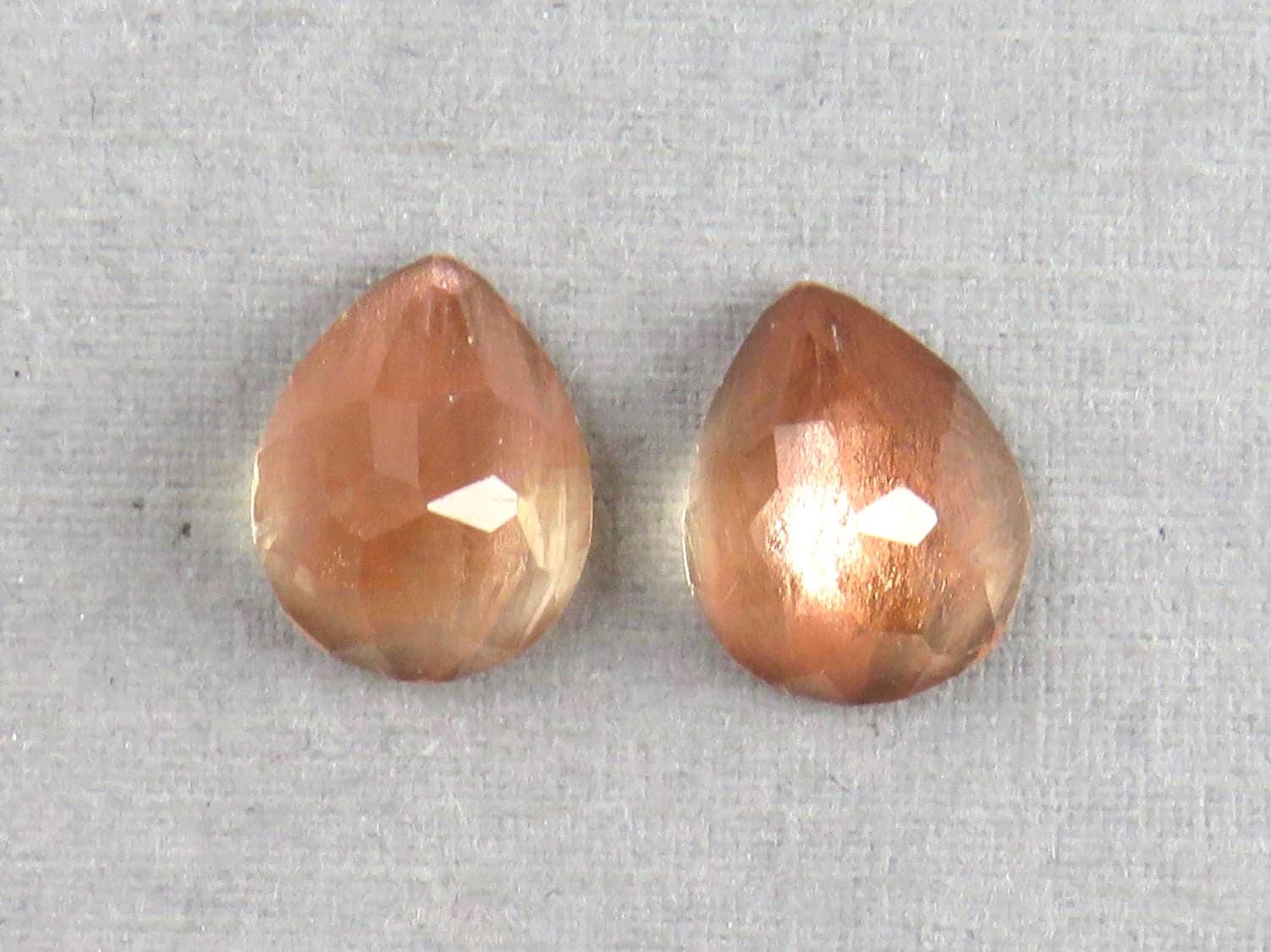 Oregon Sunstones with Schiller | Pear Rose cut Cabochon Pair | OSR101 - Oregon Sunstone - GemEnthusiast
