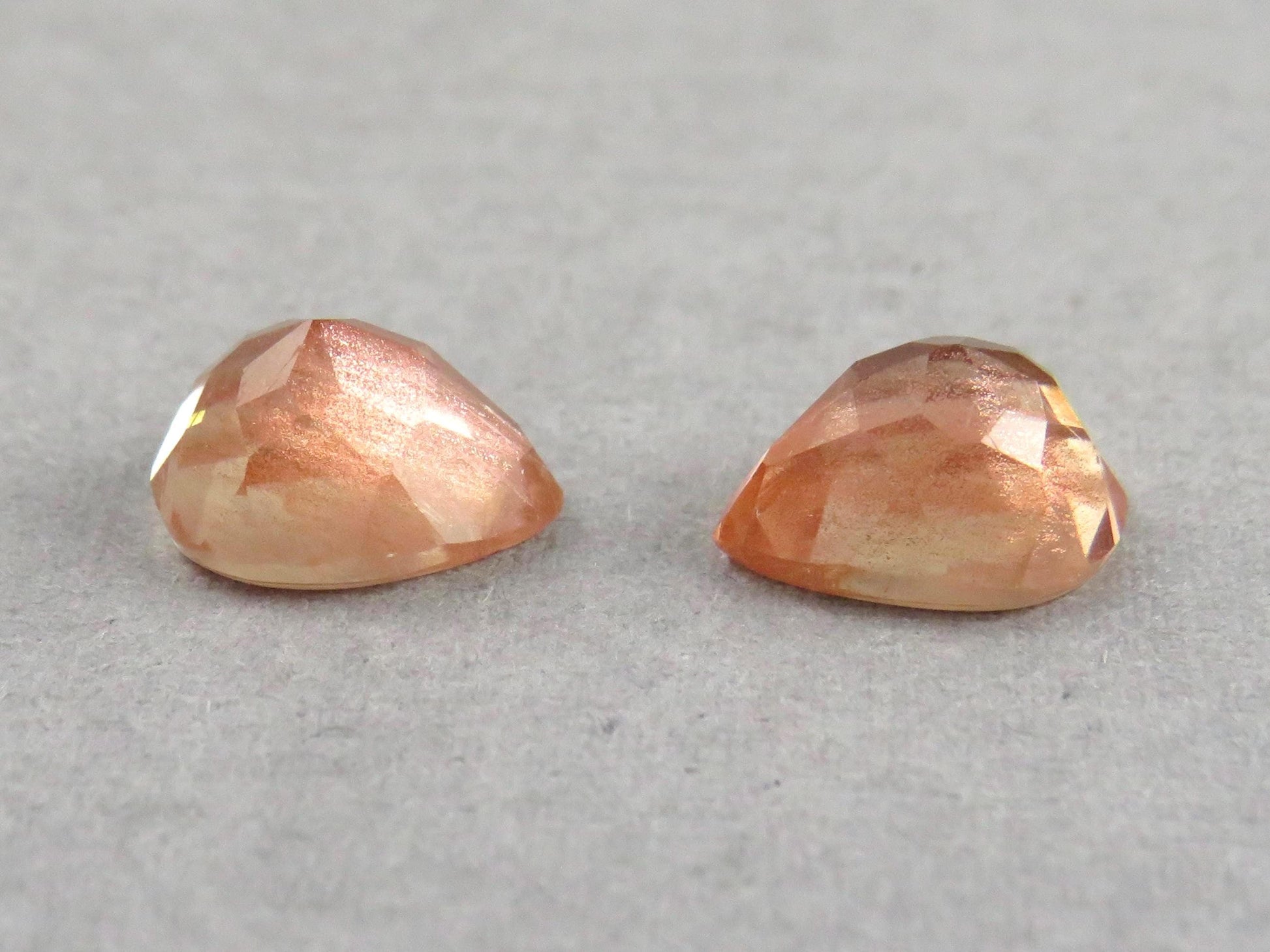 Oregon Sunstones with Schiller | Pear Rose cut Cabochon Pair | OSR101 - Oregon Sunstone - GemEnthusiast