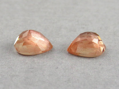 Oregon Sunstones with Schiller | Pear Rose cut Cabochon Pair | OSR101 - Oregon Sunstone - GemEnthusiast