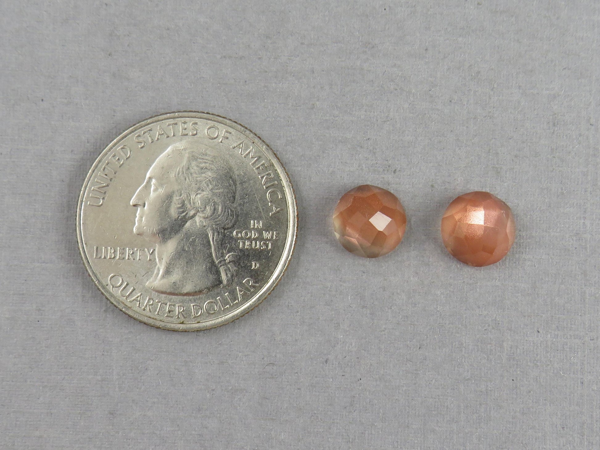 8mm Oregon Sunstones with Schiller | Round Rosecut Cabochon Pair | OSR103 - Oregon Sunstone - GemEnthusiast