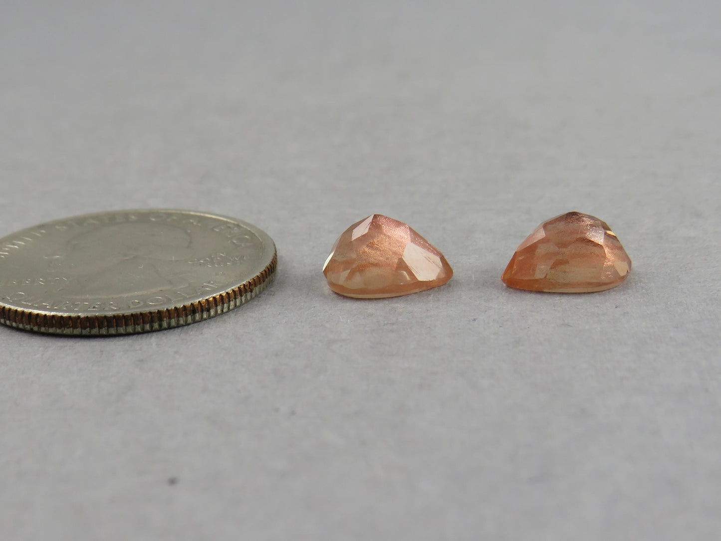 Oregon Sunstones with Schiller | Pear Rose cut Cabochon Pair | OSR101 - Oregon Sunstone - GemEnthusiast