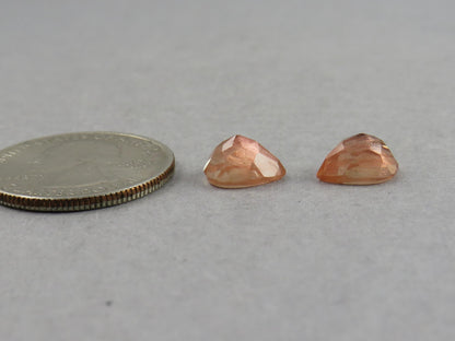 Oregon Sunstones with Schiller | Pear Rose cut Cabochon Pair | OSR101 - Oregon Sunstone - GemEnthusiast