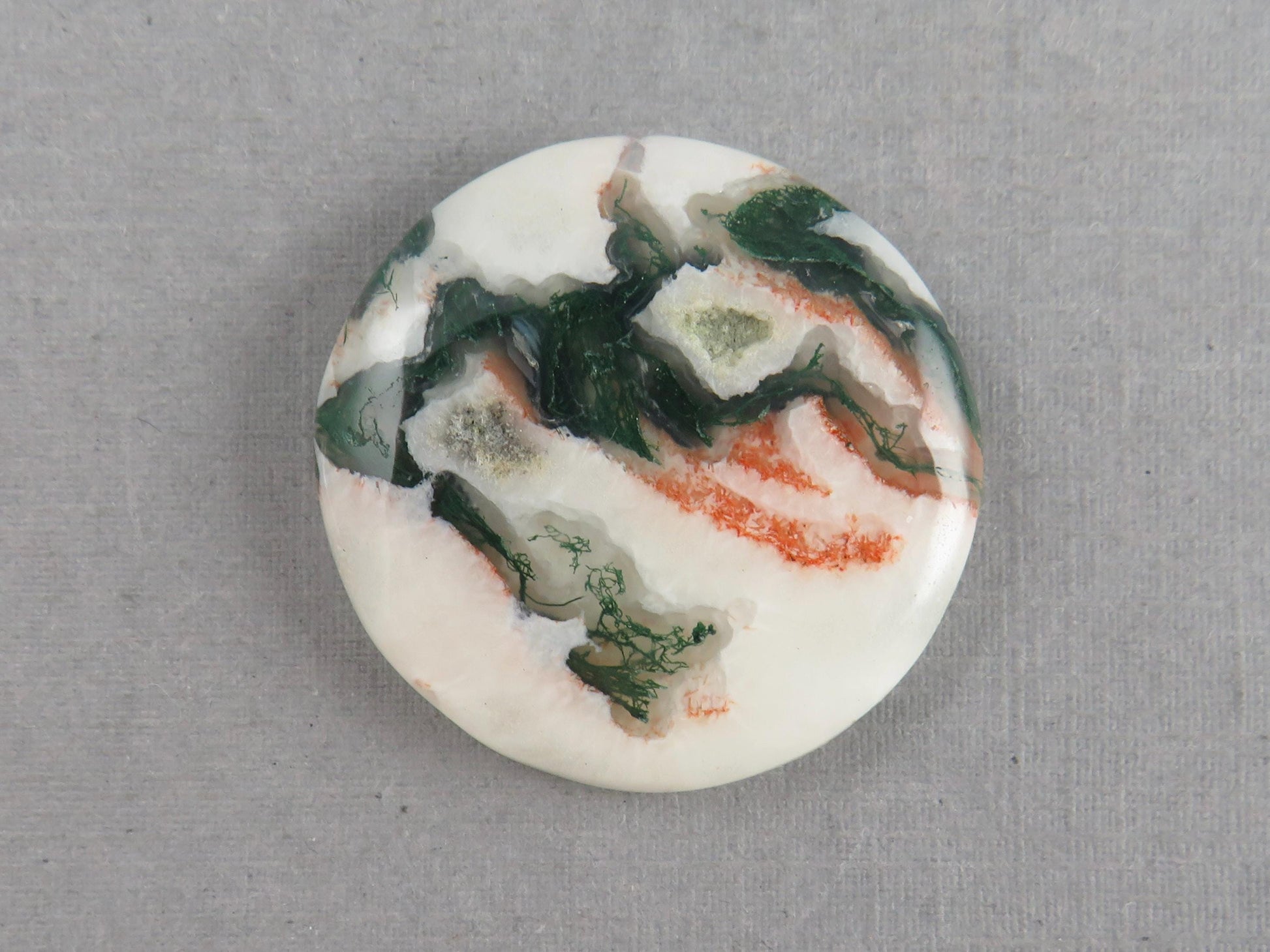 Moss Agate | 28x27 mm | Natural Round Cabochon Gemstone | AG325 - Moss Agate, Chalcedony - GemEnthusiast