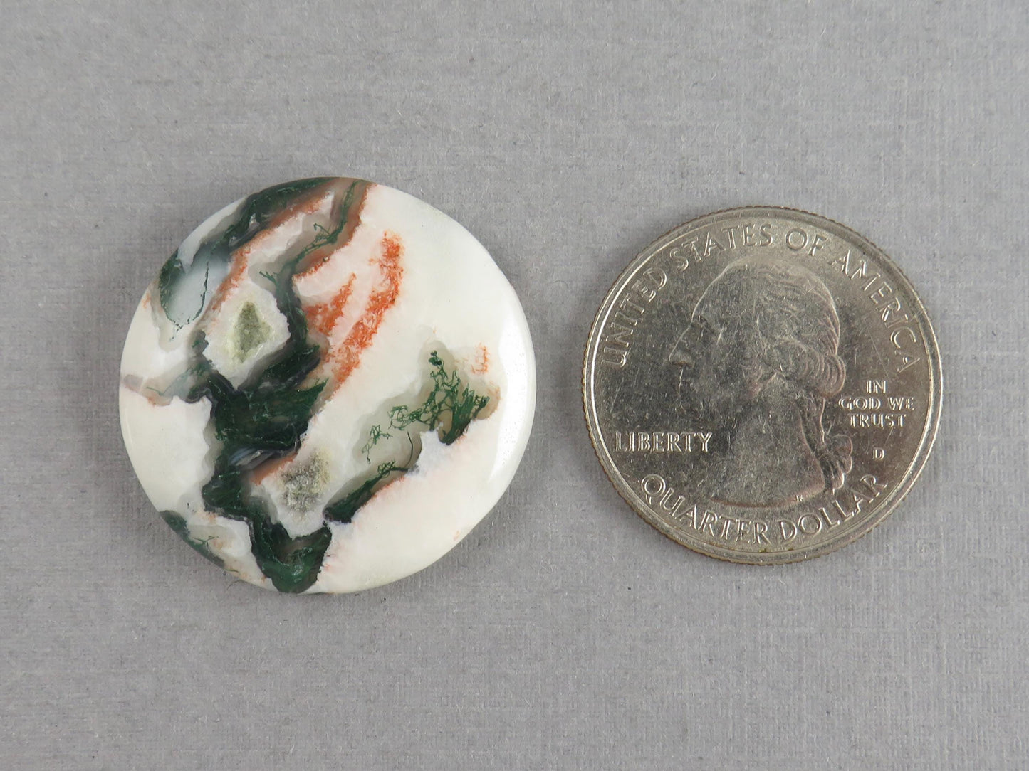 Moss Agate | 28x27 mm | Natural Round Cabochon Gemstone | AG325 - Moss Agate, Chalcedony - GemEnthusiast