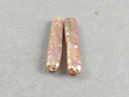 Iridescent Stick Pearl Beads | Matched Pair or Lot of 5 | Peach Pink Purple | Cultured Freshwater - Pearl - GemEnthusiast