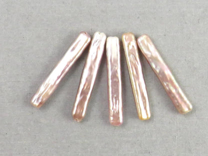 Iridescent Stick Pearl Beads | Matched Pair or Lot of 5 | Peach Pink Purple | Cultured Freshwater - Pearl - GemEnthusiast