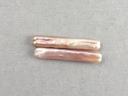 Iridescent Stick Pearl Beads | Matched Pair or Lot of 5 | Peach Pink Purple | Cultured Freshwater - Pearl - GemEnthusiast