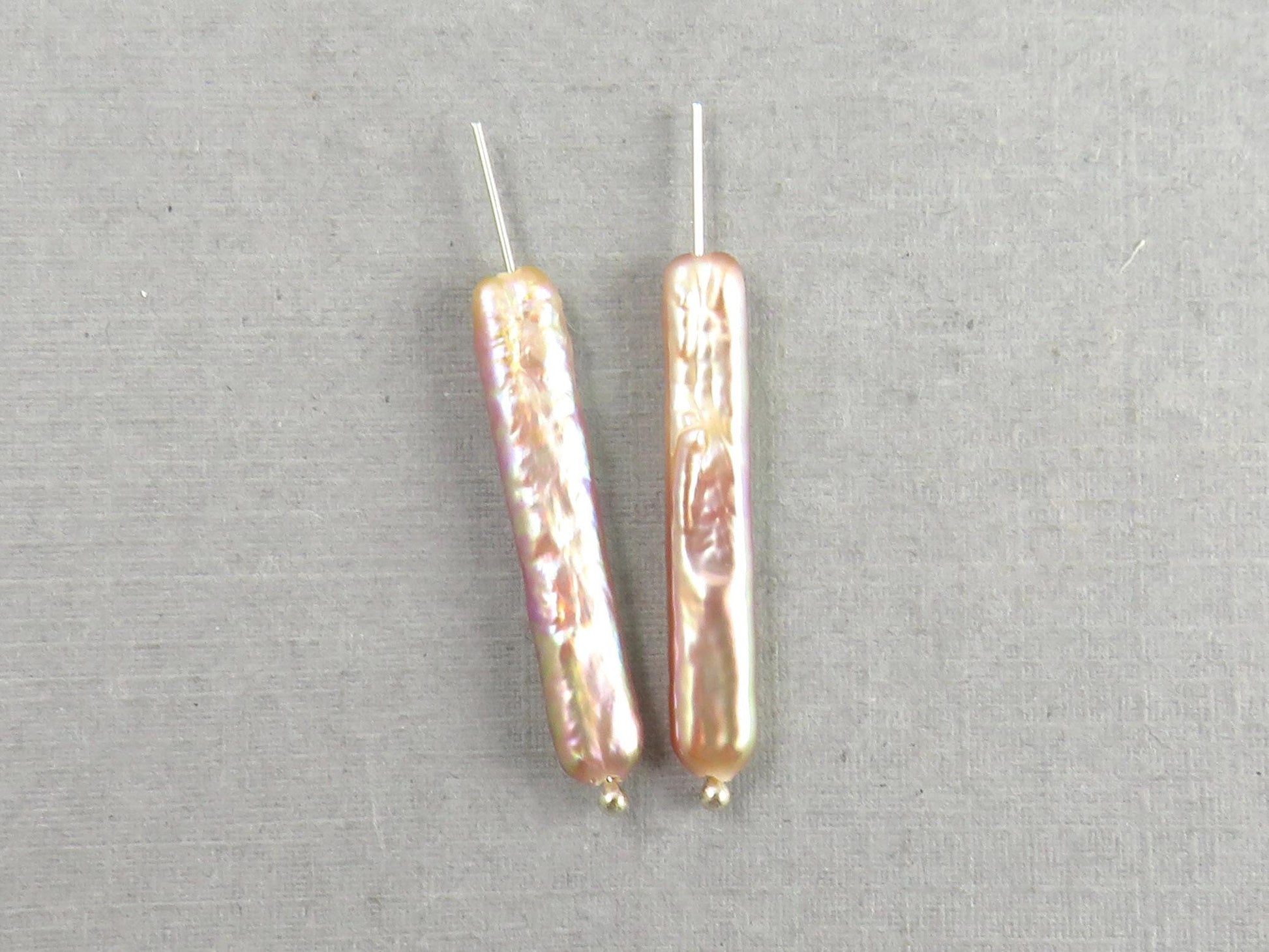 Iridescent Stick Pearl Beads | Matched Pair or Lot of 5 | Peach Pink Purple | Cultured Freshwater - Pearl - GemEnthusiast