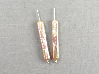 Iridescent Stick Pearl Beads | Matched Pair or Lot of 5 | Peach Pink Purple | Cultured Freshwater - Pearl - GemEnthusiast