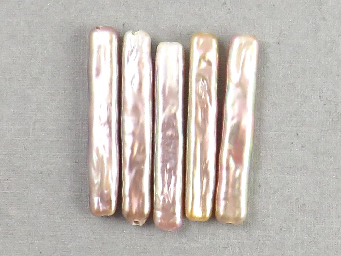 Iridescent Stick Pearl Beads | Matched Pair or Lot of 5 | Peach Pink Purple | Cultured Freshwater - Pearl - GemEnthusiast