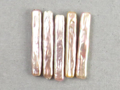 Iridescent Stick Pearl Beads | Matched Pair or Lot of 5 | Peach Pink Purple | Cultured Freshwater - Pearl - GemEnthusiast