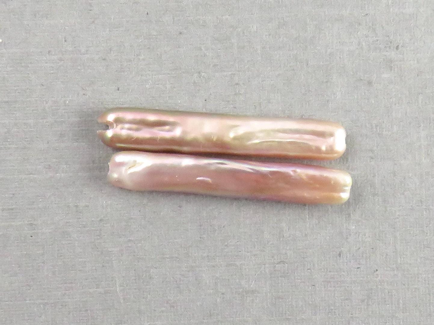 Iridescent Stick Pearl Beads | Matched Pair or Lot of 5 | Peach Pink Purple | Cultured Freshwater - Pearl - GemEnthusiast