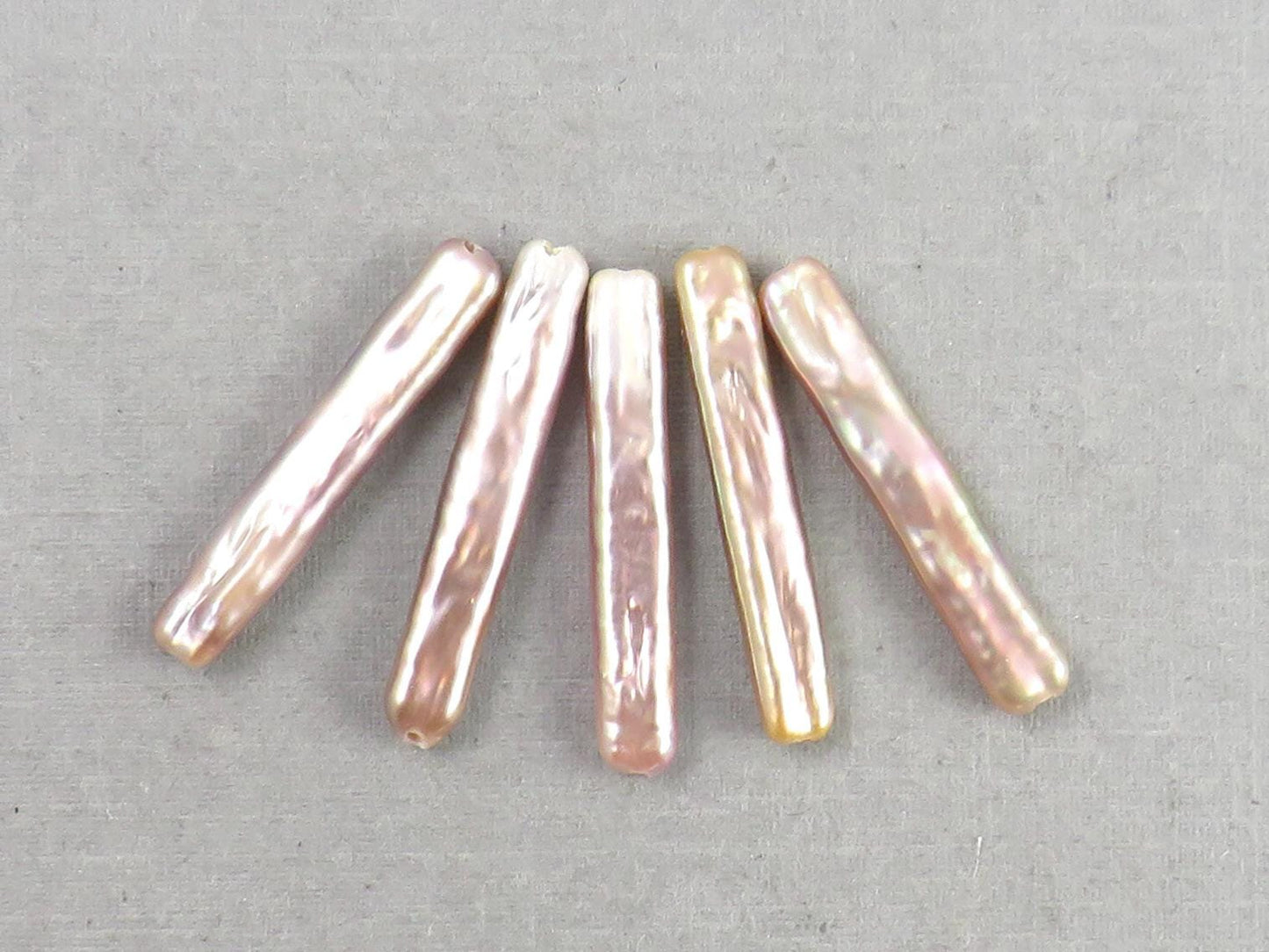Iridescent Stick Pearl Beads | Matched Pair or Lot of 5 | Peach Pink Purple | Cultured Freshwater - Pearl - GemEnthusiast