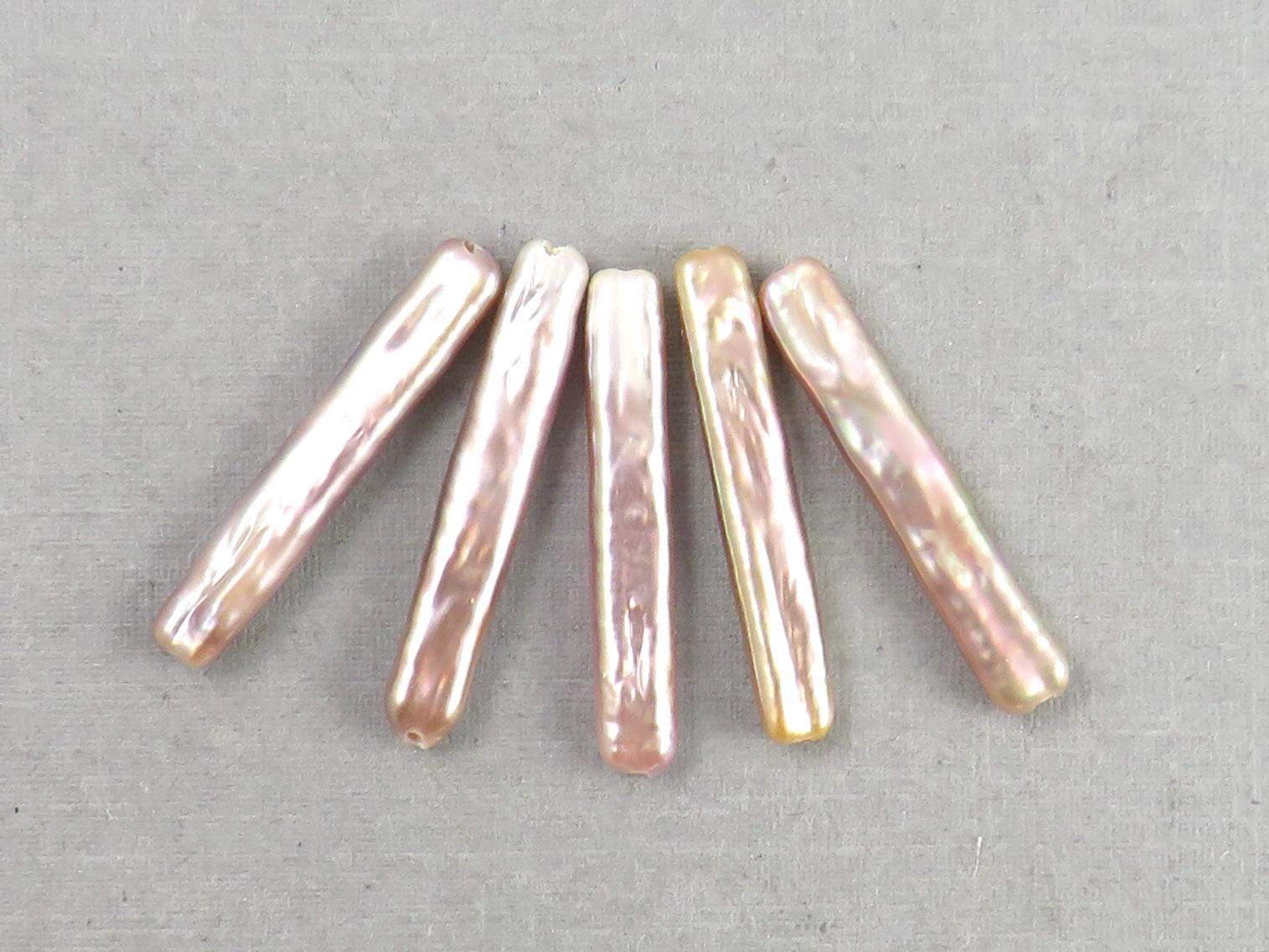 Iridescent Stick Pearl Beads | Matched Pair or Lot of 5 | Peach Pink Purple | Cultured Freshwater - Pearl - GemEnthusiast