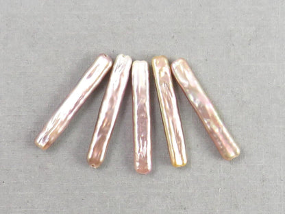 Iridescent Stick Pearl Beads | Matched Pair or Lot of 5 | Peach Pink Purple | Cultured Freshwater - Pearl - GemEnthusiast