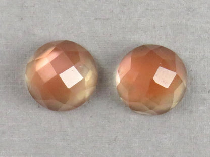 12mm Oregon Sunstone Pair with Schiller | Round Rose Cut Cabochons | 13.85 carats | OSR105 - Oregon Sunstone - GemEnthusiast