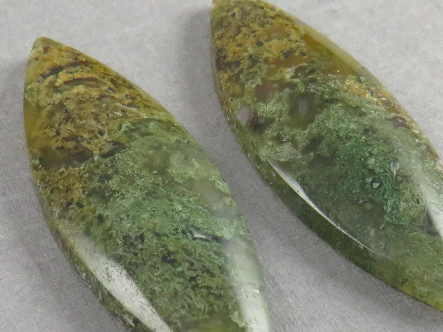 Indonesian Moss Agate Pair | Marquise Natural Loose Gemstone | Garden Agate | AG339 - Moss Agate - GemEnthusiast