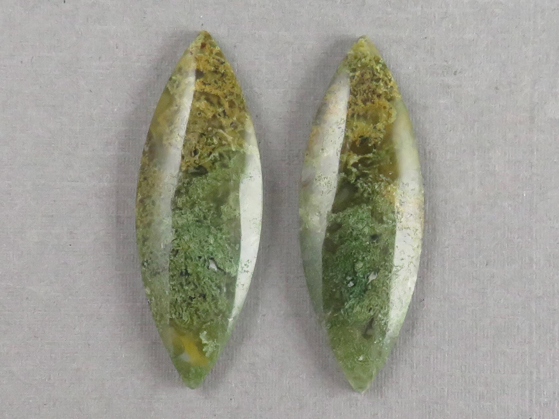 Indonesian Moss Agate Pair | Marquise Natural Loose Gemstone | Garden Agate | AG339 - Moss Agate - GemEnthusiast
