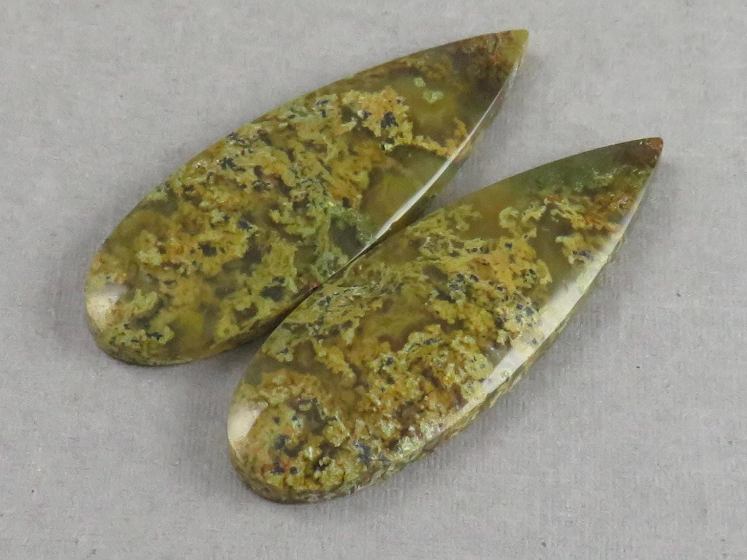 Indonesian Moss Agate Pair | Pear Natural Loose Gemstone | Garden Agate | AG339 - Moss Agate - GemEnthusiast