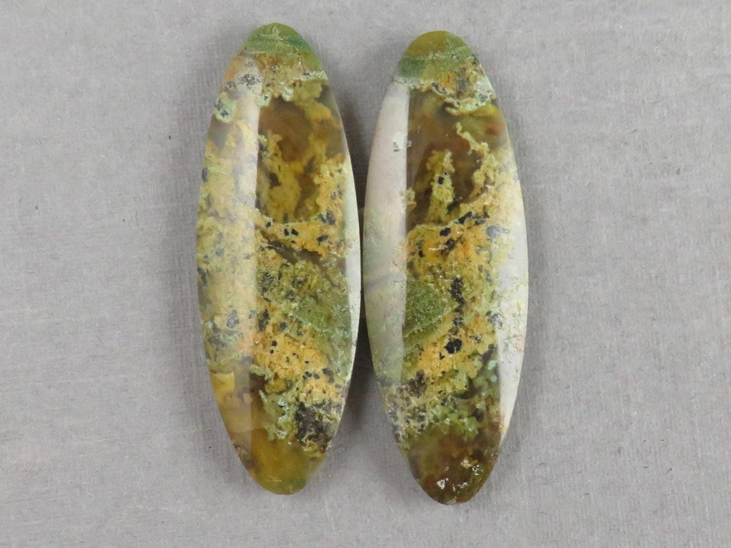 Indonesian Moss Agate Pair | Oval Natural Loose Gemstone | Dendritic Chalcedony | AG337 - Moss Agate - GemEnthusiast