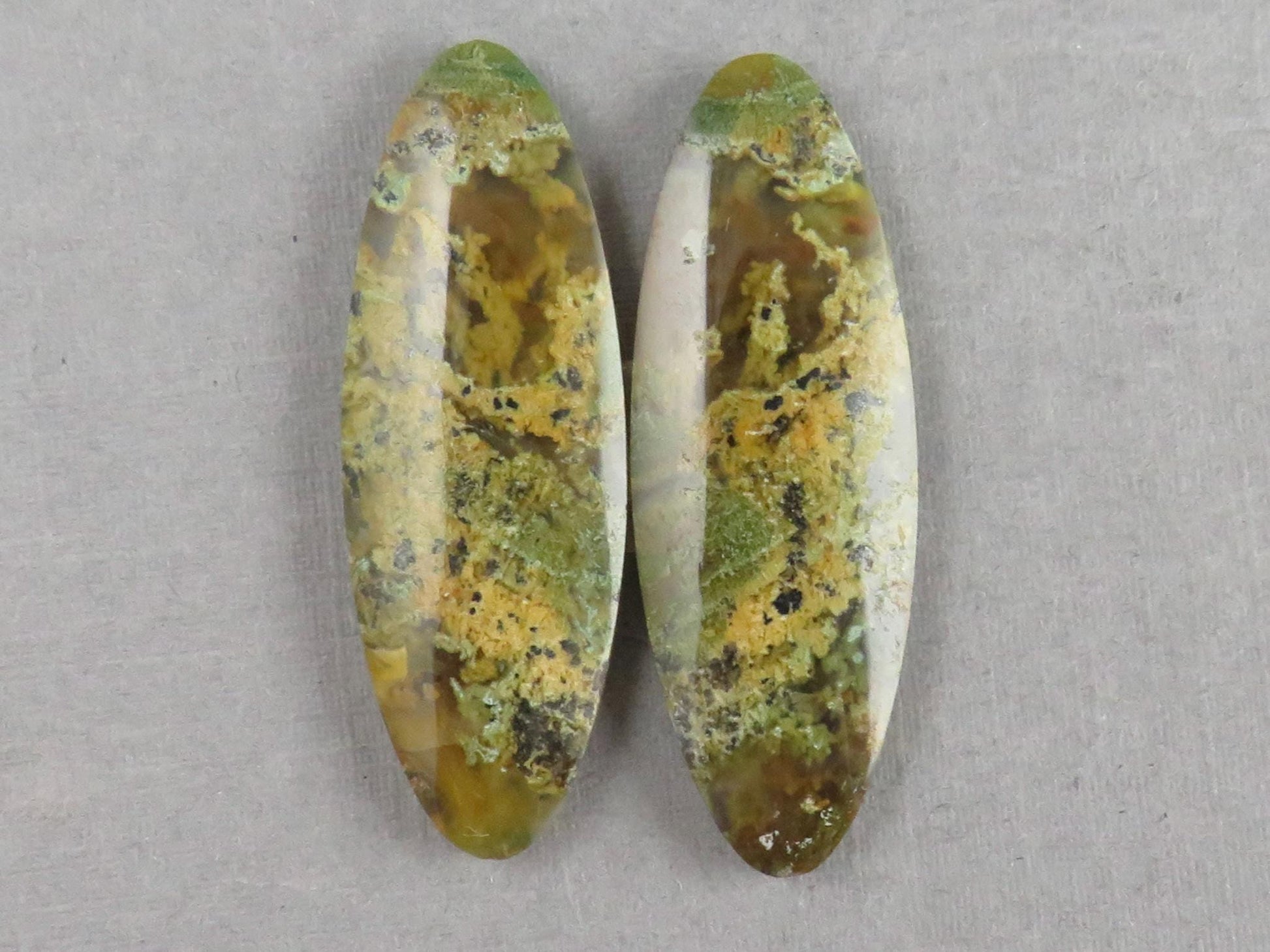 Indonesian Moss Agate Pair | Oval Natural Loose Gemstone | Dendritic Chalcedony | AG337 - Moss Agate - GemEnthusiast