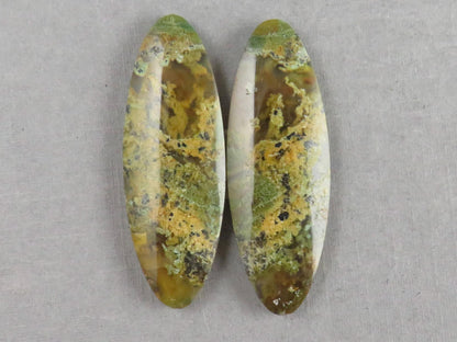 Indonesian Moss Agate Pair | Oval Natural Loose Gemstone | Dendritic Chalcedony | AG337 - Moss Agate - GemEnthusiast