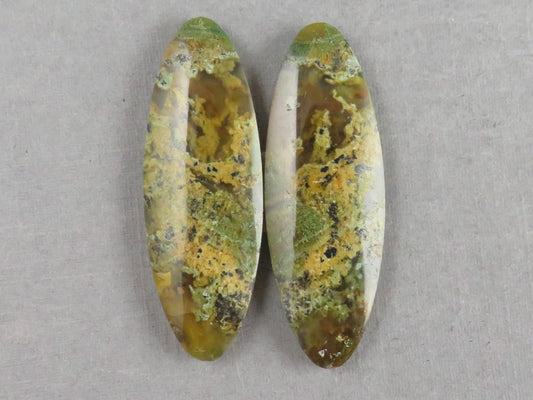 Indonesian Moss Agate Pair | Oval Natural Loose Gemstone | Dendritic Chalcedony | AG337 - Moss Agate - GemEnthusiast