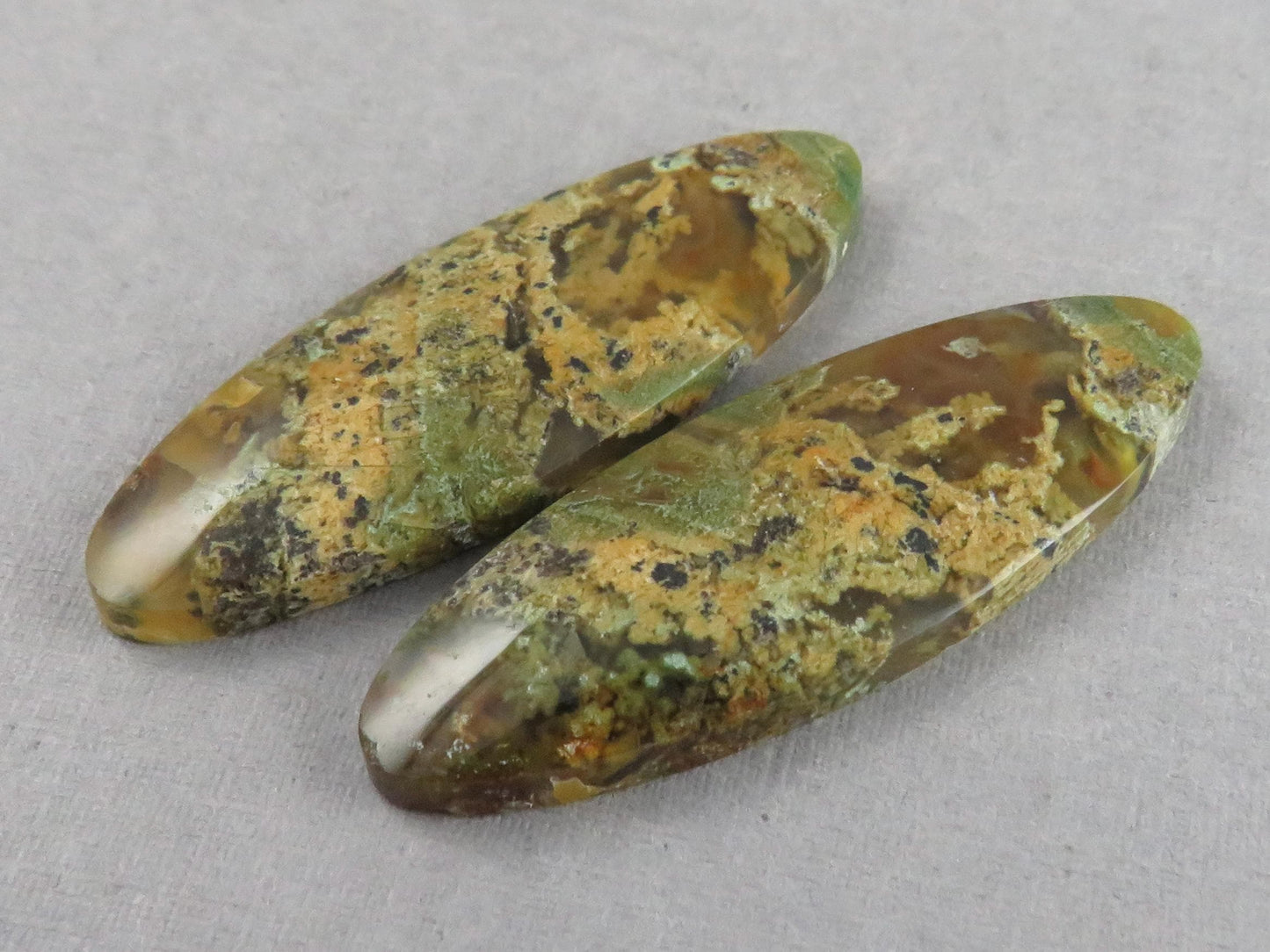 Indonesian Moss Agate Pair | Oval Natural Loose Gemstone | Dendritic Chalcedony | AG337 - Moss Agate - GemEnthusiast