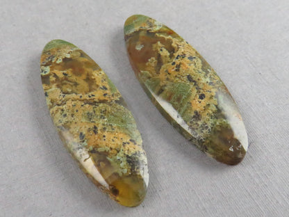 Indonesian Moss Agate Pair | Oval Natural Loose Gemstone | Dendritic Chalcedony | AG337 - Moss Agate - GemEnthusiast