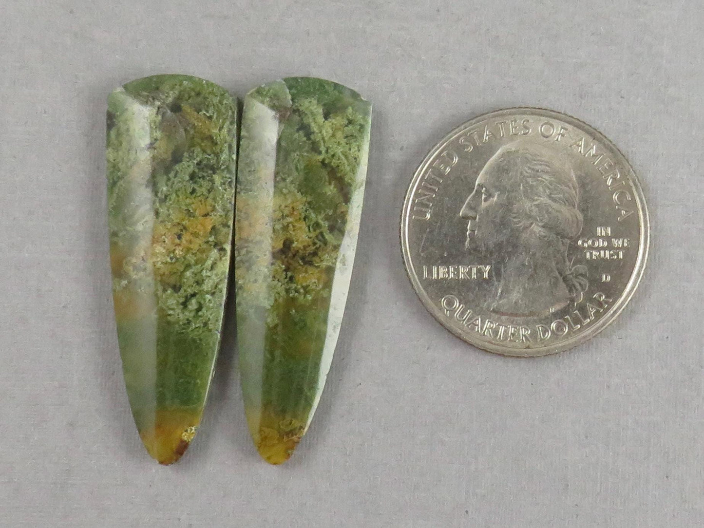 Moss Agate Pair | Natural Loose Gemstone | Dendritic Chalcedony | Indonesia | 37x12x4 | AG344 - Moss Agate - GemEnthusiast