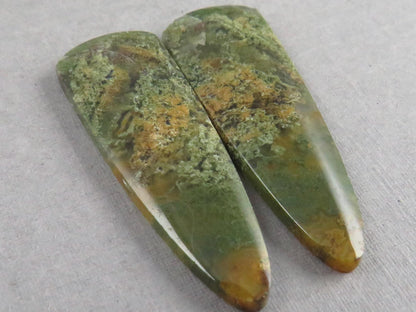 Moss Agate Pair | Natural Loose Gemstone | Dendritic Chalcedony | Indonesia | 37x12x4 | AG344 - Moss Agate - GemEnthusiast