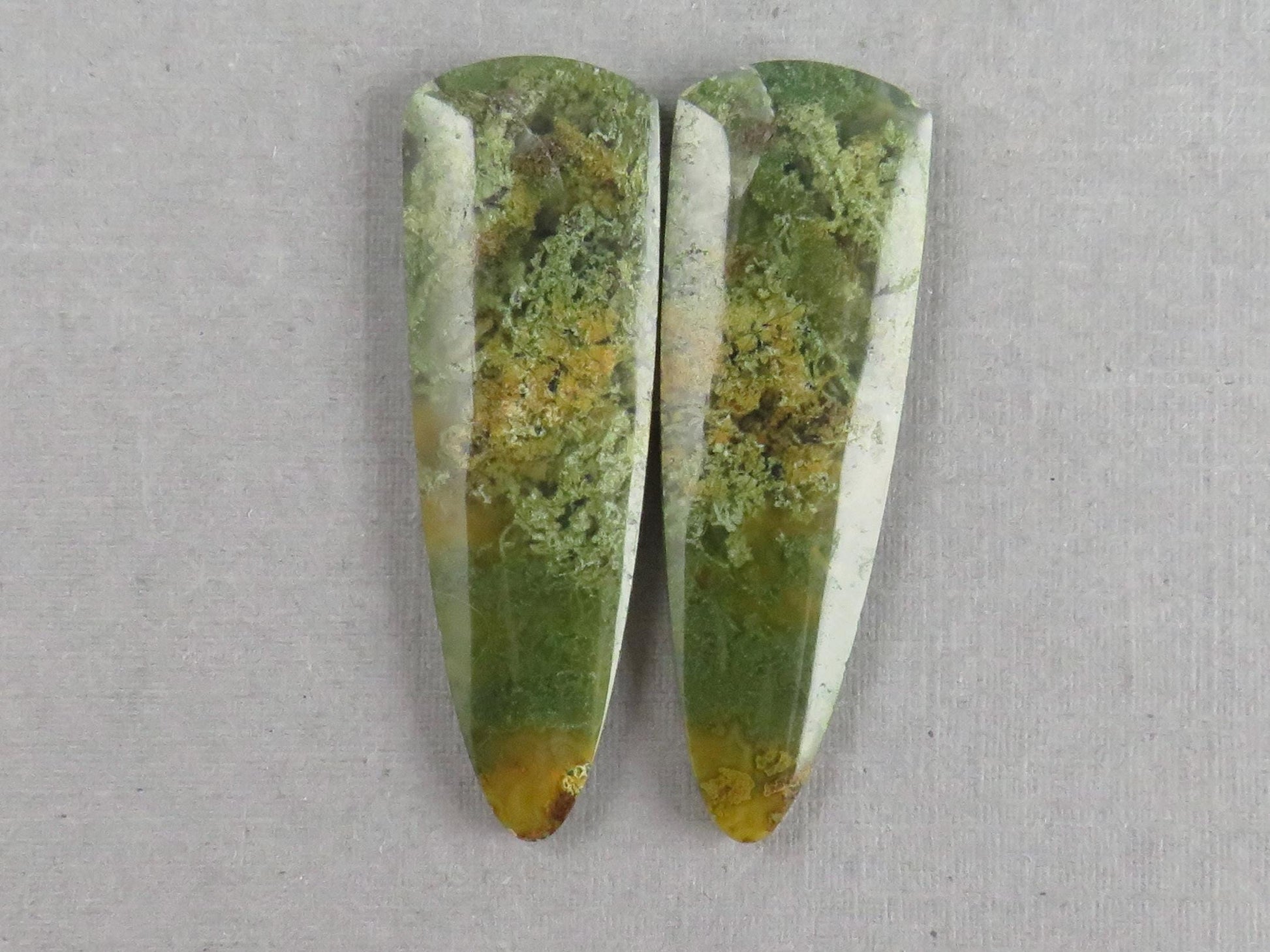 Moss Agate Pair | Natural Loose Gemstone | Dendritic Chalcedony | Indonesia | 37x12x4 | AG344 - Moss Agate - GemEnthusiast