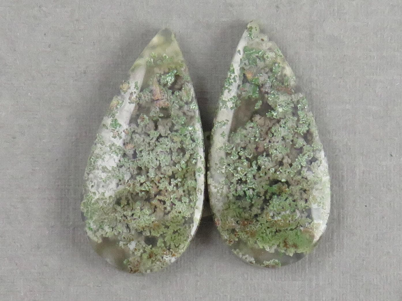 Indonesian Moss Agate Pair | Pear Natural Loose Chalcedony Gemstone | 26x13x4 | AG336 - Moss Agate - GemEnthusiast