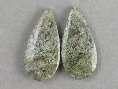 Indonesian Moss Agate Pair | Pear Natural Loose Chalcedony Gemstone | 26x13x4 | AG336 - Moss Agate - GemEnthusiast