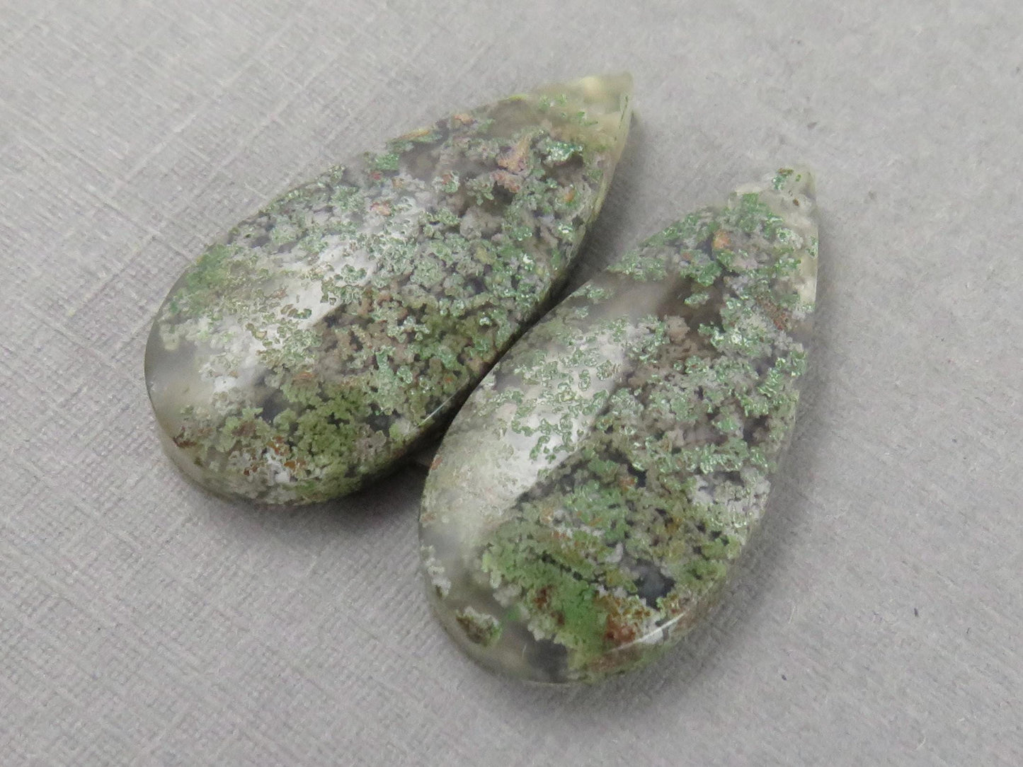 Indonesian Moss Agate Pair | Pear Natural Loose Chalcedony Gemstone | 26x13x4 | AG336 - Moss Agate - GemEnthusiast
