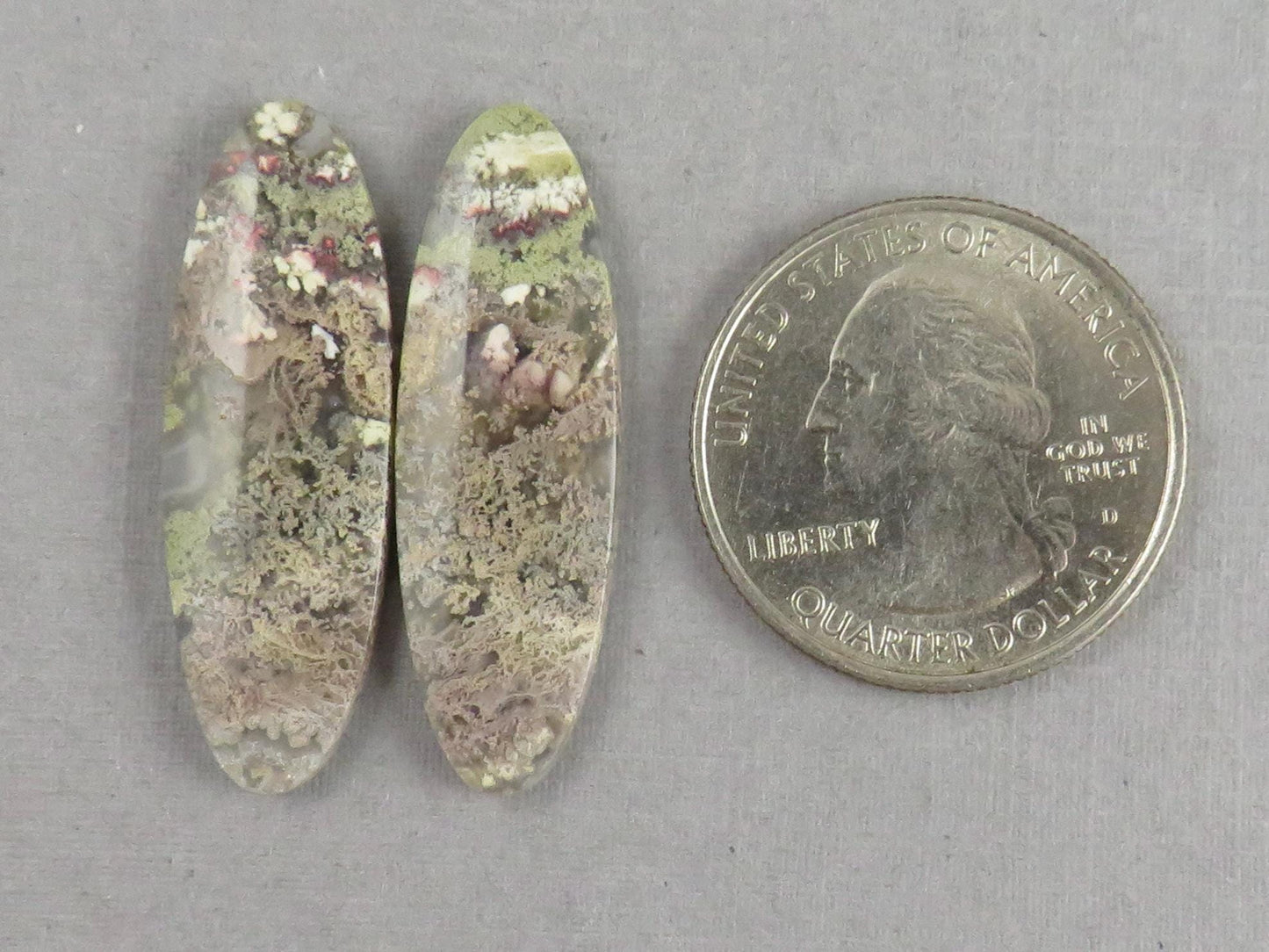 Indonesian Moss Agate Pair | Oval Natural Loose Chalcedony Gemstone | 34x11x3 | AG341 - Moss Agate - GemEnthusiast