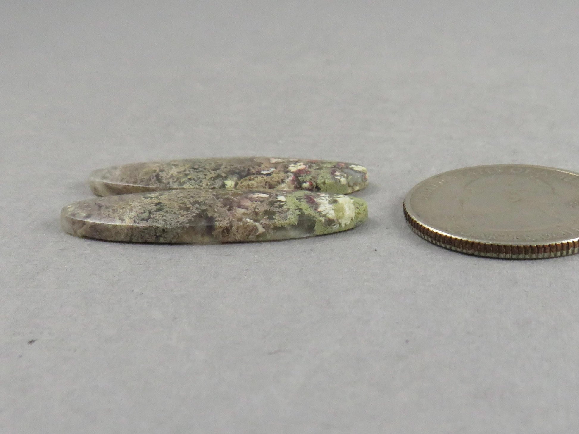 Indonesian Moss Agate Pair | Oval Natural Loose Chalcedony Gemstone | 34x11x3 | AG341 - Moss Agate - GemEnthusiast