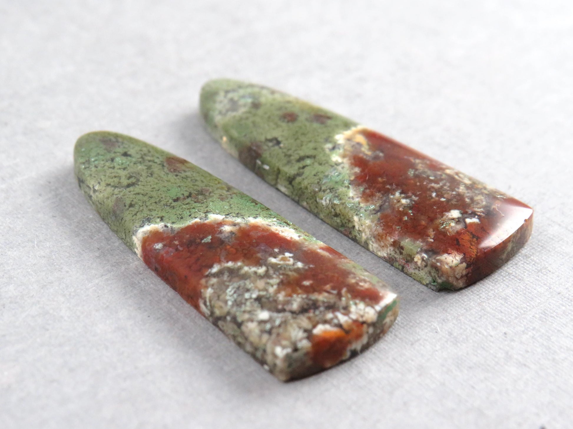 Moss Agate Pair | Natural Loose Gemstone | Dendritic Chalcedony | Indonesia | 34x12x4 | AG350 - Moss Agate - GemEnthusiast