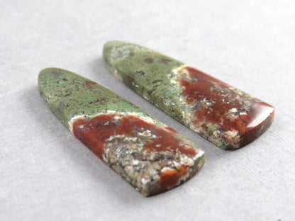 Moss Agate Pair | Natural Loose Gemstone | Dendritic Chalcedony | Indonesia | 34x12x4 | AG350 - Moss Agate - GemEnthusiast
