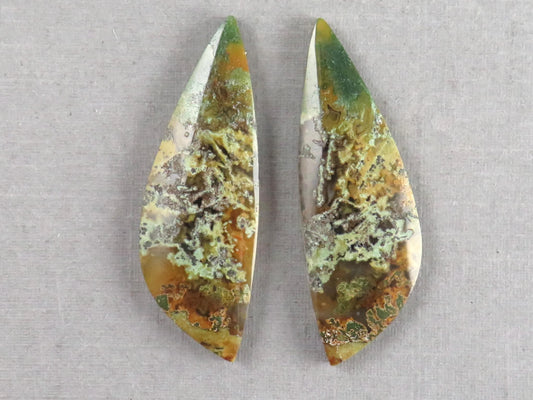 Moss Agate Pair | Natural Loose Gemstone | Dendritic Chalcedony | Indonesia | 36x12x4 | AG348 - Moss Agate - GemEnthusiast