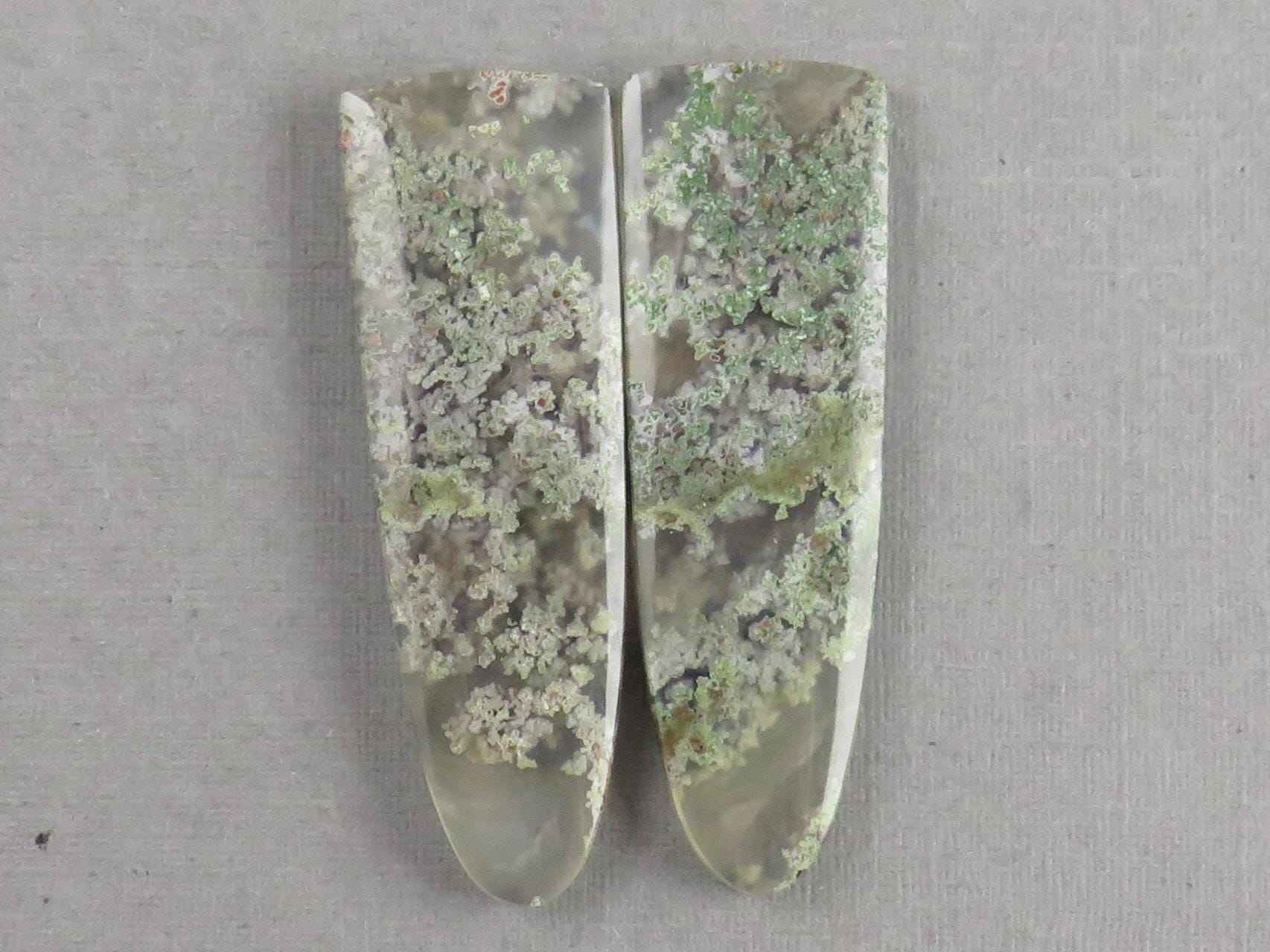 Indonesian Moss Agate Pair | Natural Loose Chalcedony Gemstone | 35x12x4 | AG343 - Moss Agate - GemEnthusiast