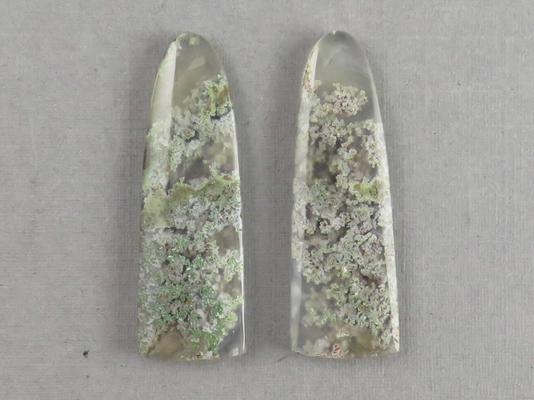 Indonesian Moss Agate Pair | Natural Loose Chalcedony Gemstone | 35x12x4 | AG343 - Moss Agate - GemEnthusiast