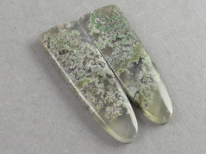 Indonesian Moss Agate Pair | Natural Loose Chalcedony Gemstone | 35x12x4 | AG343 - Moss Agate - GemEnthusiast