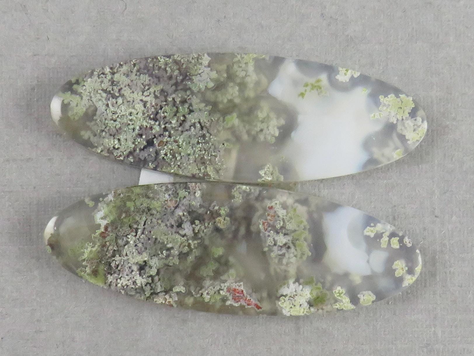 Indonesian Moss Agate Pair | Oval Natural Loose Chalcedony Gemstone | 36x12x4 | AG340 - Moss Agate - GemEnthusiast