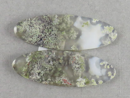 Indonesian Moss Agate Pair | Oval Natural Loose Chalcedony Gemstone | 36x12x4 | AG340 - Moss Agate - GemEnthusiast