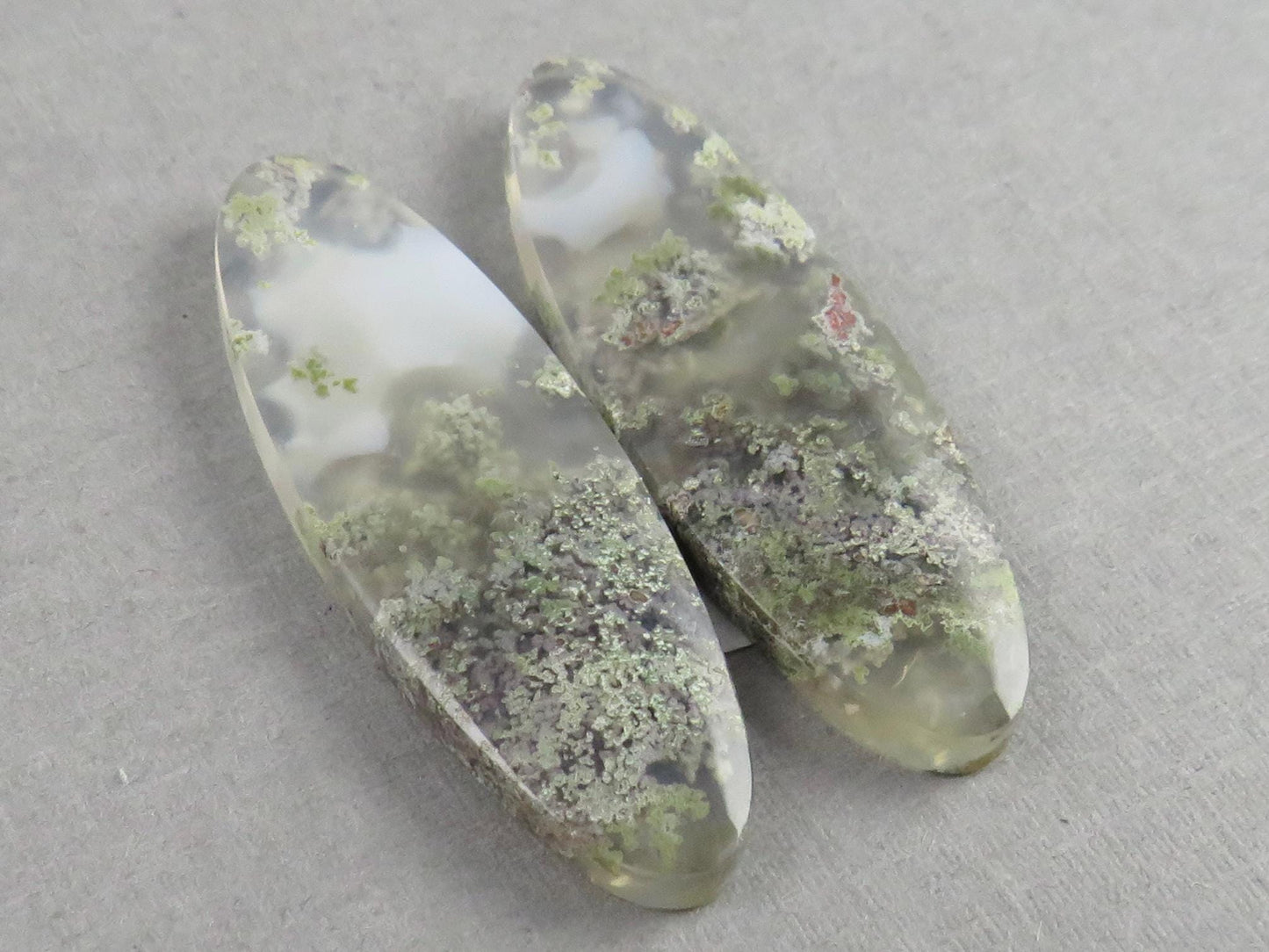 Indonesian Moss Agate Pair | Oval Natural Loose Chalcedony Gemstone | 36x12x4 | AG340 - Moss Agate - GemEnthusiast